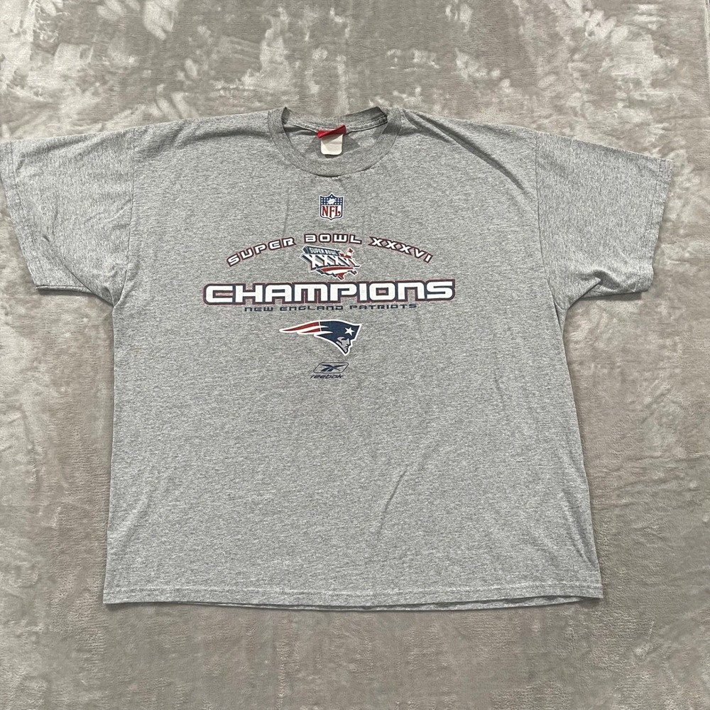 Vintage New England Patriots Shirt Mens XL Gray 2002 Super Bowl XXXVI Reebok